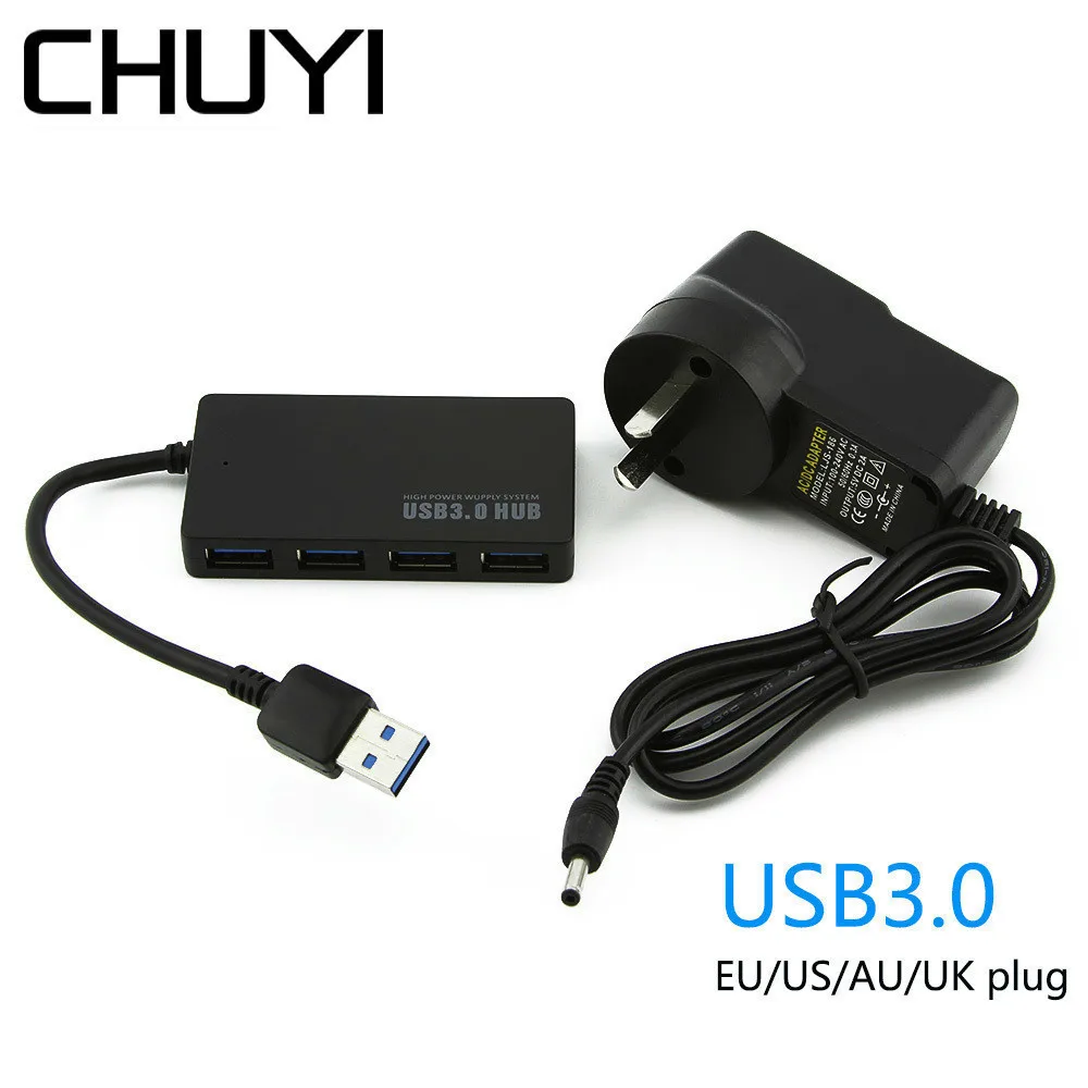 USB-разветвитель на 4 порта стандарта USB 3 0 с внешним адаптером питания AU/EU/US/UK |