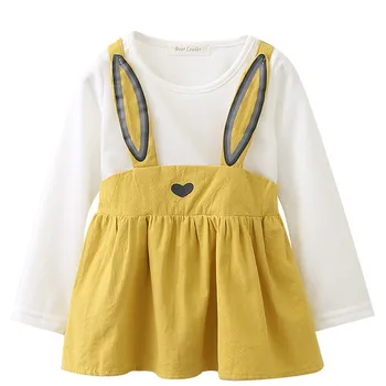 

Easter day girls spring dress children's wear cute yellow rabbit dress baby princess dress long sleeve dress Free Shipping DR116