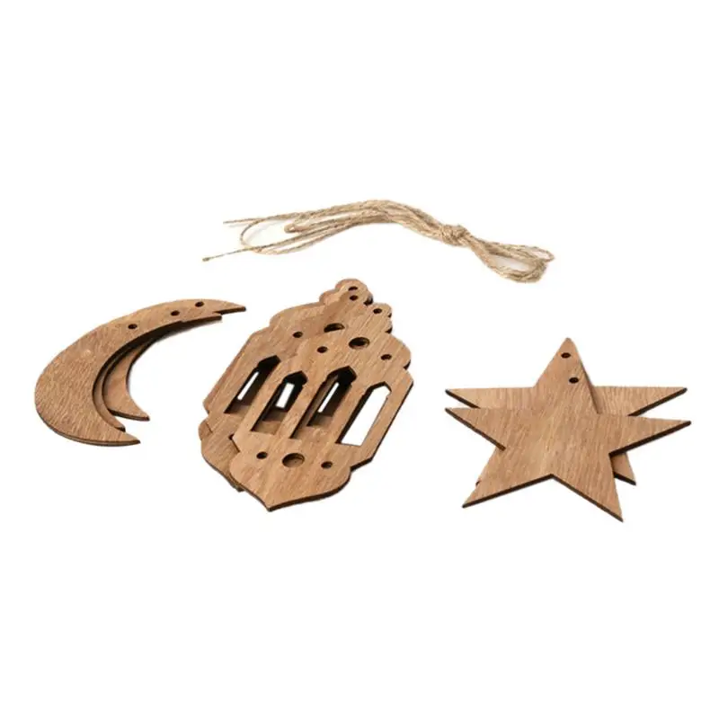 

Innovation Eid Ramadan Mubarak Hollow Wooden Decorations Fashion Home Hanging Moon Lantern Star Crafts Pendant With 1.5M Ropes