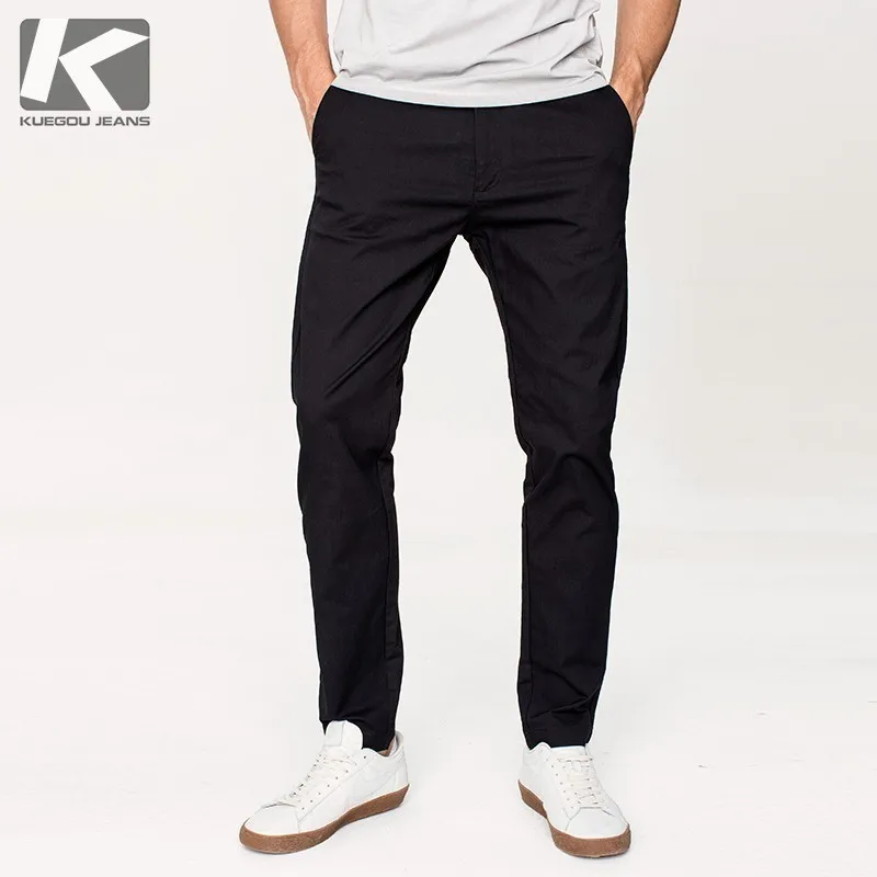 

Autumn Men Casual Pants Cotton Solid Black Color Pocket For Man Fashion Slim Fit 2018 New Male Wear Long Straight Trousers 71339