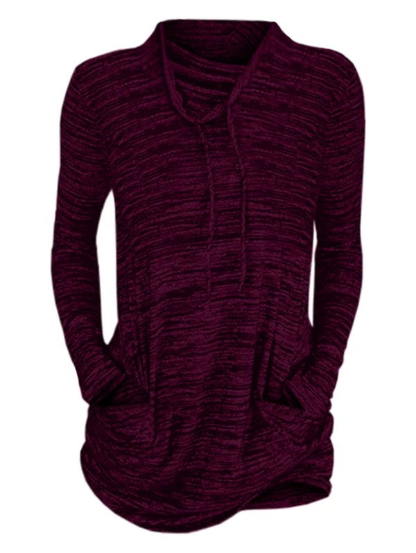 

Wipalo Women'S Sports Wind Pile Collar Pocket Fashion Loose T-Shirt Spring Fall Long Sleeve Casual Marled Tee Top Ladies Clothes