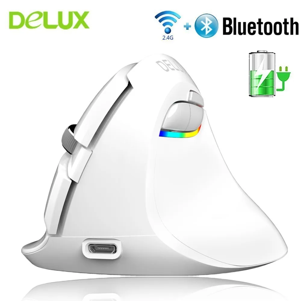 Bluetooth 4,0 Delux M618 мышь Беспроводная 2,4 ГГц перезаряжаемая 2400 dpi RGB вертикальная игровая мышь геймерская эргономичная мышь для ПК ноутбука