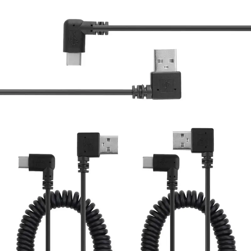 

ALLOYSEED Left right 90 Degree USB2.0 to 90 Degree Type-C 2.4A Charing Data Spring Cable 1.2m pure copper wire line