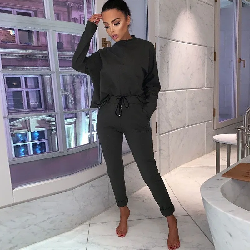 

2019 Summer Loose Casual Two Piece Set Long Sleeve Hoodies and Pencil Pants Sports Suit Women Tracksuit Solid Outfits