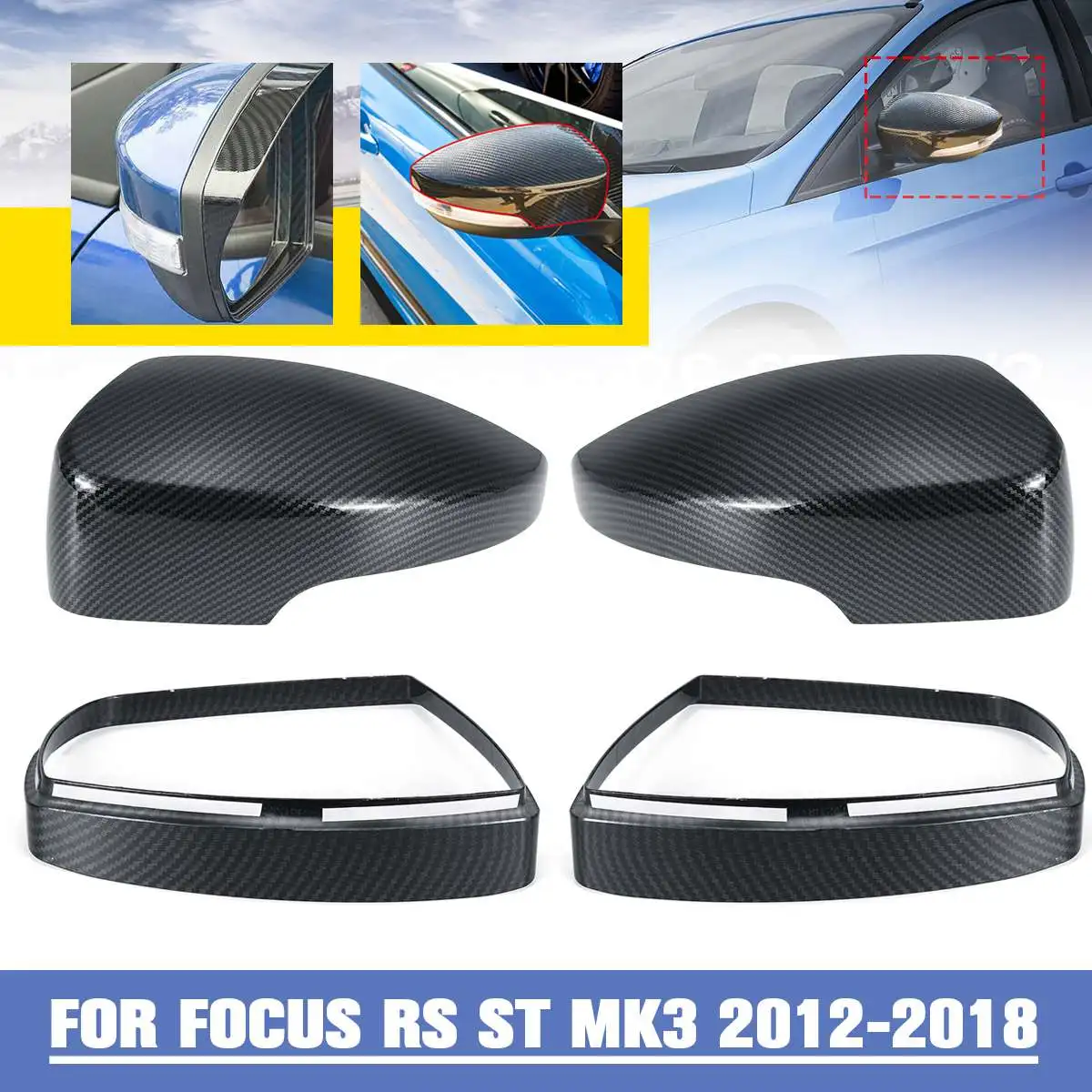 

ABS Carbon Fiber Color Side Door Mirror Cover Rainproof Visor Frame Sun Guard Sticker For Ford For Focus RS ST MK3 2012-2018
