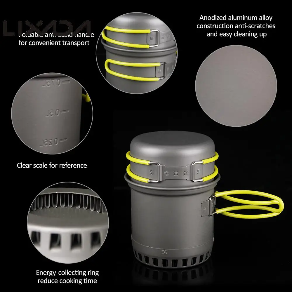 Lixada 0.75L acampar al aire libre olla tazón conjunto de ahorro de energía de cocina mango plegable de Kit de viaje de escalada de utensilios de cocina