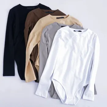 

Hot Sale Women O-Neck Long Sleeve Slim Rompers Spring Casual Thin Solid Jumpsuits
