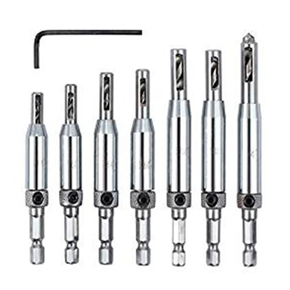 

7Pcs Drill Bit Woodworking Hole Guides Hinge Hardware Self Centering HSS Door Cabinet 1/4" Hex Shank