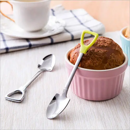 

Lovely Stainless Steel Shovel Shape Long Handle Coffee Ice Cream Soup Spoon
