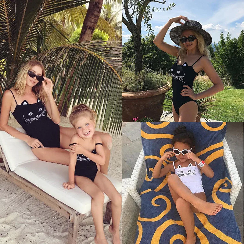 Summer Mother Daughter Swimsuit Family Clothing Cartoon Cat Print Girl Women Swimwear Bikini Cute Beachwear Swimsuit Family Look Summer Mother Daughter Swimsuit Family Clothing Cartoon Cat Print Girl Women Swimwear Bikini Cute Beachwear Swimsuit Family Look