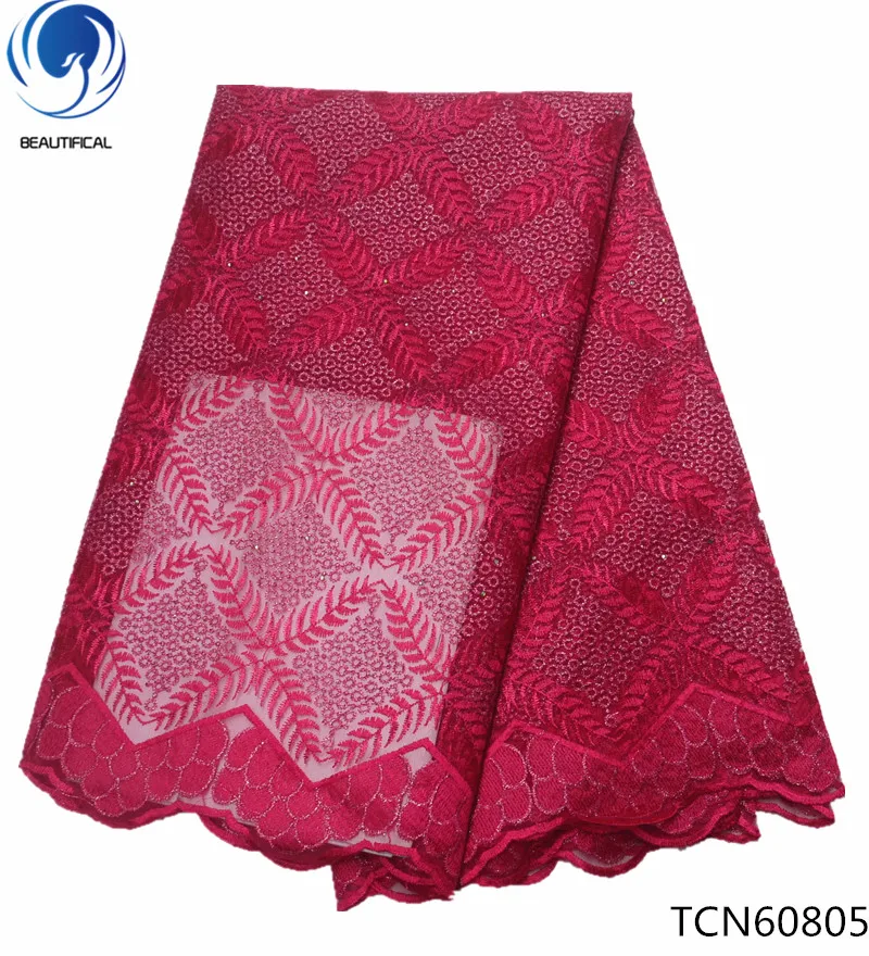 

BEAUTIFICAL embroidery lace pink lace fabrics high quality net lace fabric for african parties 5 yards/piece for women TCN608