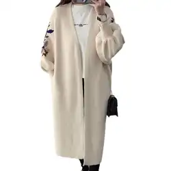 Для женщин для отдыха свитер кардиган инновационные свободные корейский вышивка большого размера с принтом модная куртка с v-образным