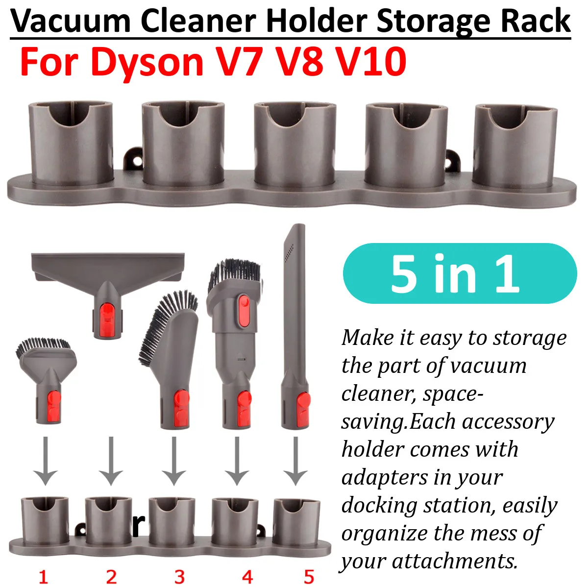 

5pcs Vacuum Cleaner Holder Storage Rack Equipment Shelf for Dyson V7 V8 V10 Absolute Brush Tool Nozzle Base Bracket Parts