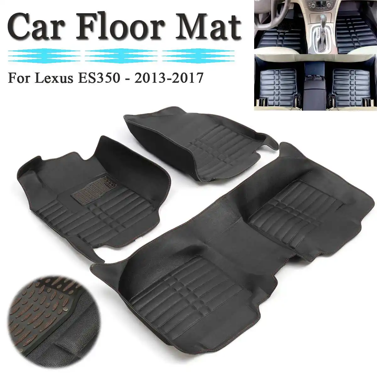 

3Pcs Black Leather Waterproof Car Floor Mats Carpet Liner Carpets for Lexus ES350 2013-2017 Interior Accessories