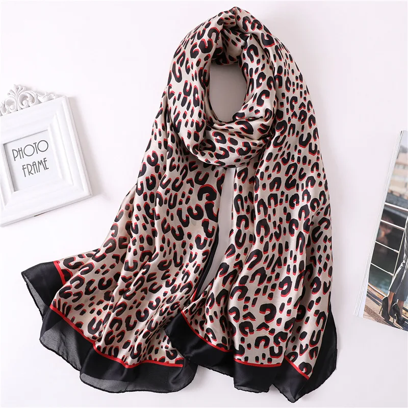 

2019 spring summer scarf women silk scarves soft animal print leopard headband hijabs pashmina bandana foulard beach stoles