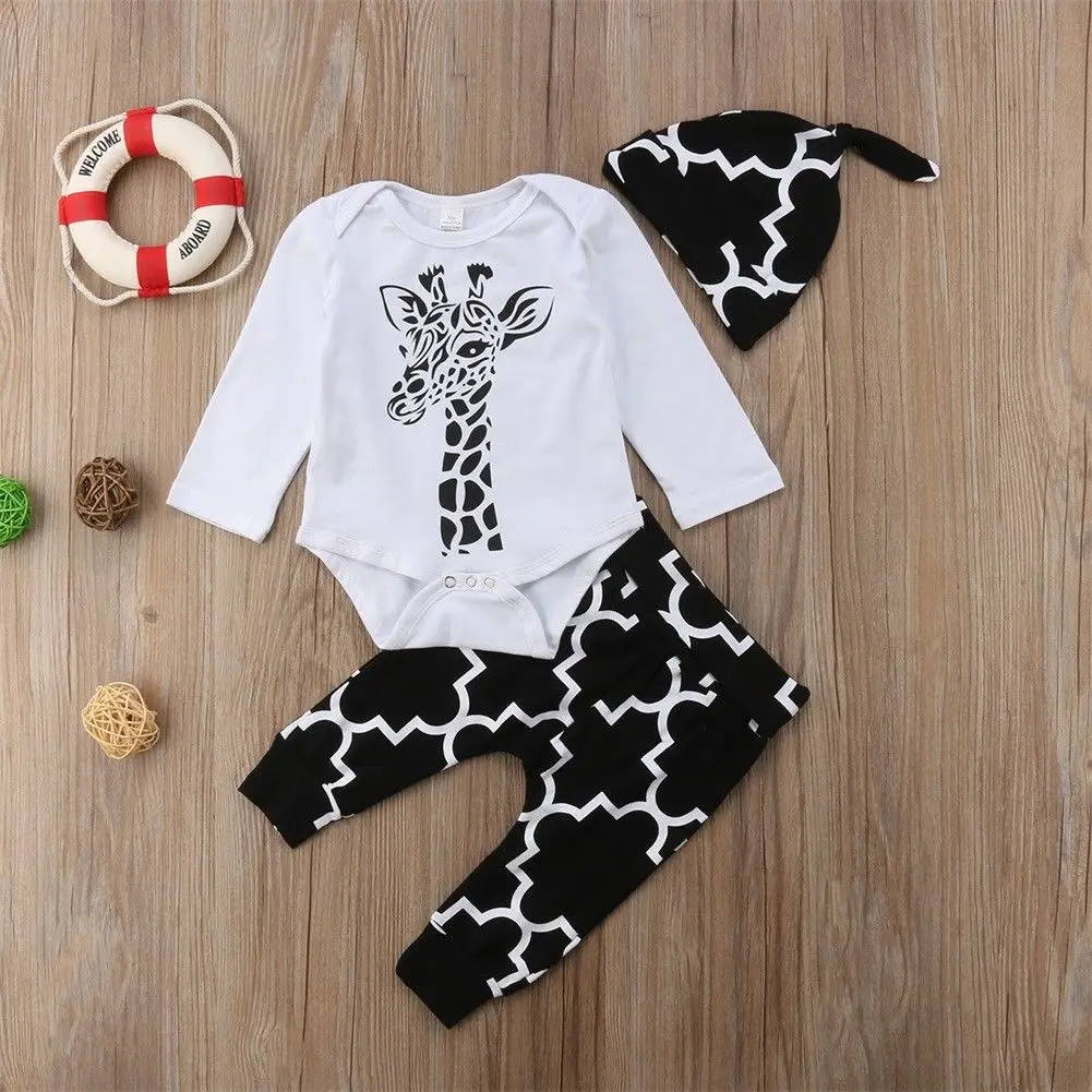 

Pudcoco Baby Set 0-18M US Stock Newborn Baby Boys Girl Giraffe Clothes Top Romper Pants Hat Outfit Set