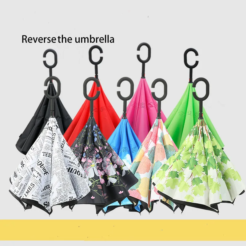 Inverted Umbrella Double Layer sun parasol Women Rain Reverse Umbrellas