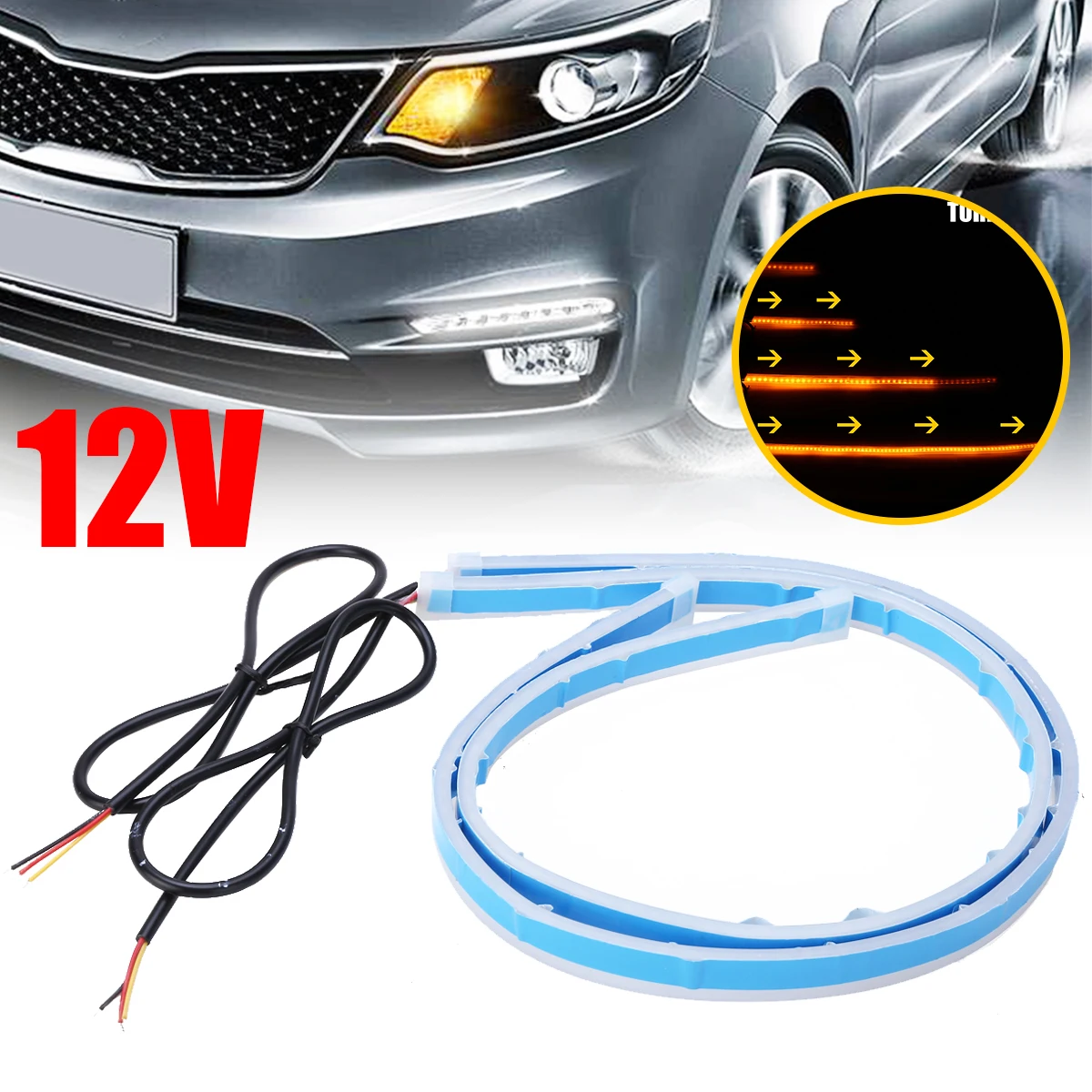 

New Pair 45CM LED Strip Light Daytime Running+Sequential Flowing Turn Signal Light for Car Lighting