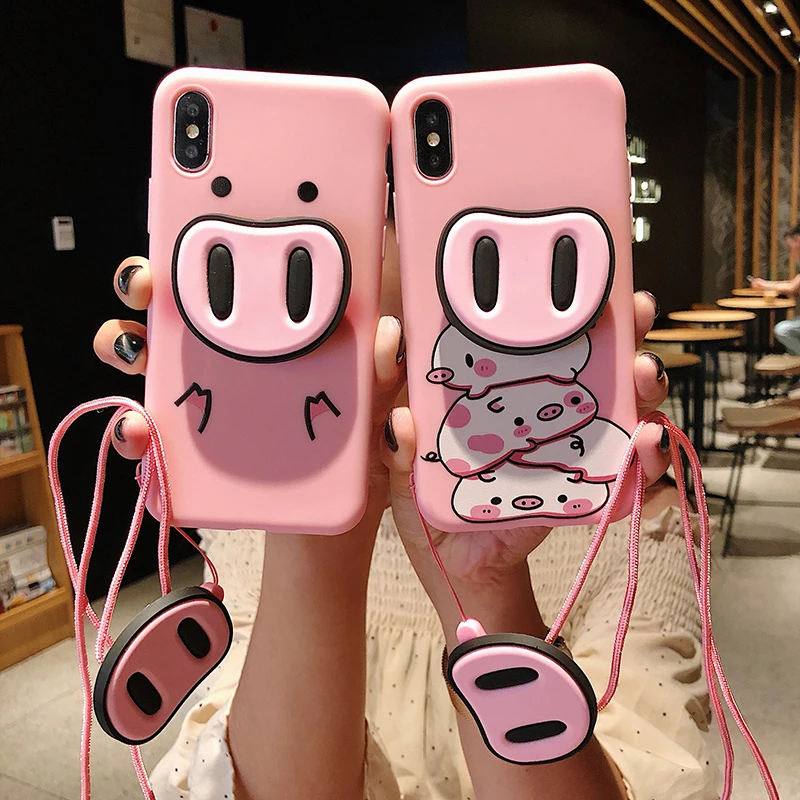 

Funny Cartoon Pig Phone Case For iphone X XS Max XR Case For iphone 7 6 6s 8 8 plus Cover Cute Nose Stand Holder Soft Cases Capa