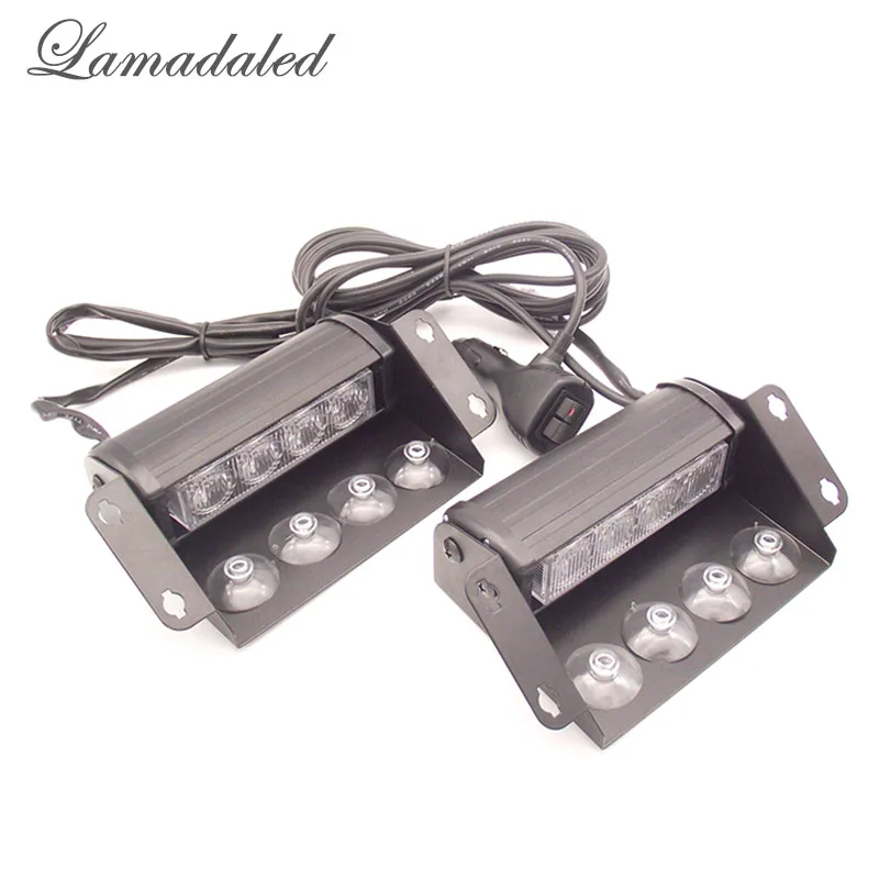 

12V RED BLUE WHITE AMBER 2x4 led Police strobe lights vehicle flashing shovel light car dash board led emergency lamp