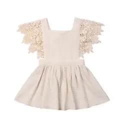 Модное детское платье без рукавов для маленьких девочек, кружевное вечерние платье с цветочным рисунком, однотонное платье принцессы
