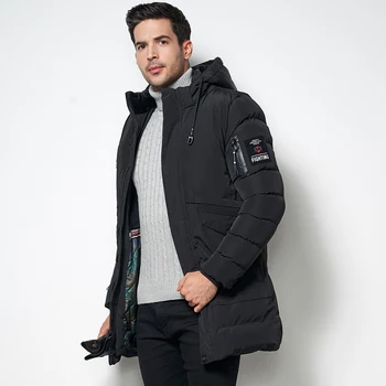 

Men's Windbreaker 2020 Winter Thick Casual Long Fleece Parka Jacket Coat Men Brand Fashion Cotton Hat Warm Parka Male - 40 Degee