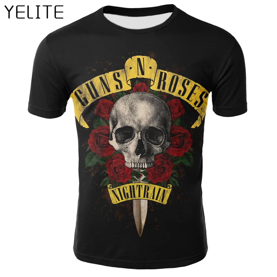 YELITE Gun and rose tshirt Men's T-shirt Short Sleeve tees top Tshirt 3d Print T shirt Summer 2019 Newest Skull shirts | Мужская