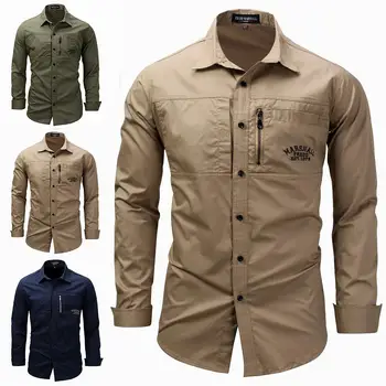 

2019 New Brand Autumn Winter Men's Dress Social Shirts 100% Cotton Military Outdoor Leisure Shirt