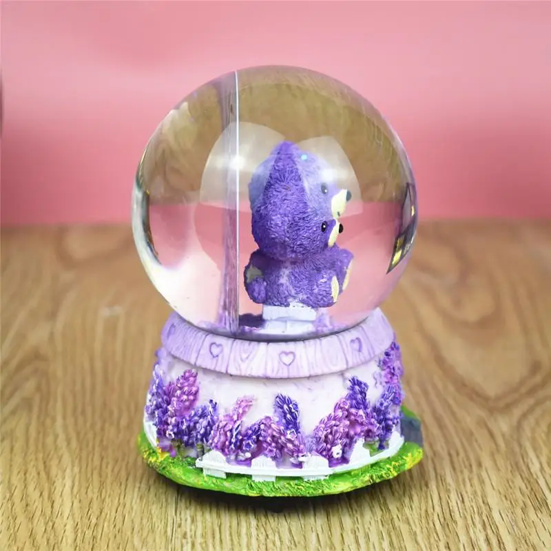 AUGKUN 1 шт. Лаванда Фиолетовый медведь музыкальная шкатулка в виде хрустального шара огни снежинки на день рождения год подарок детям