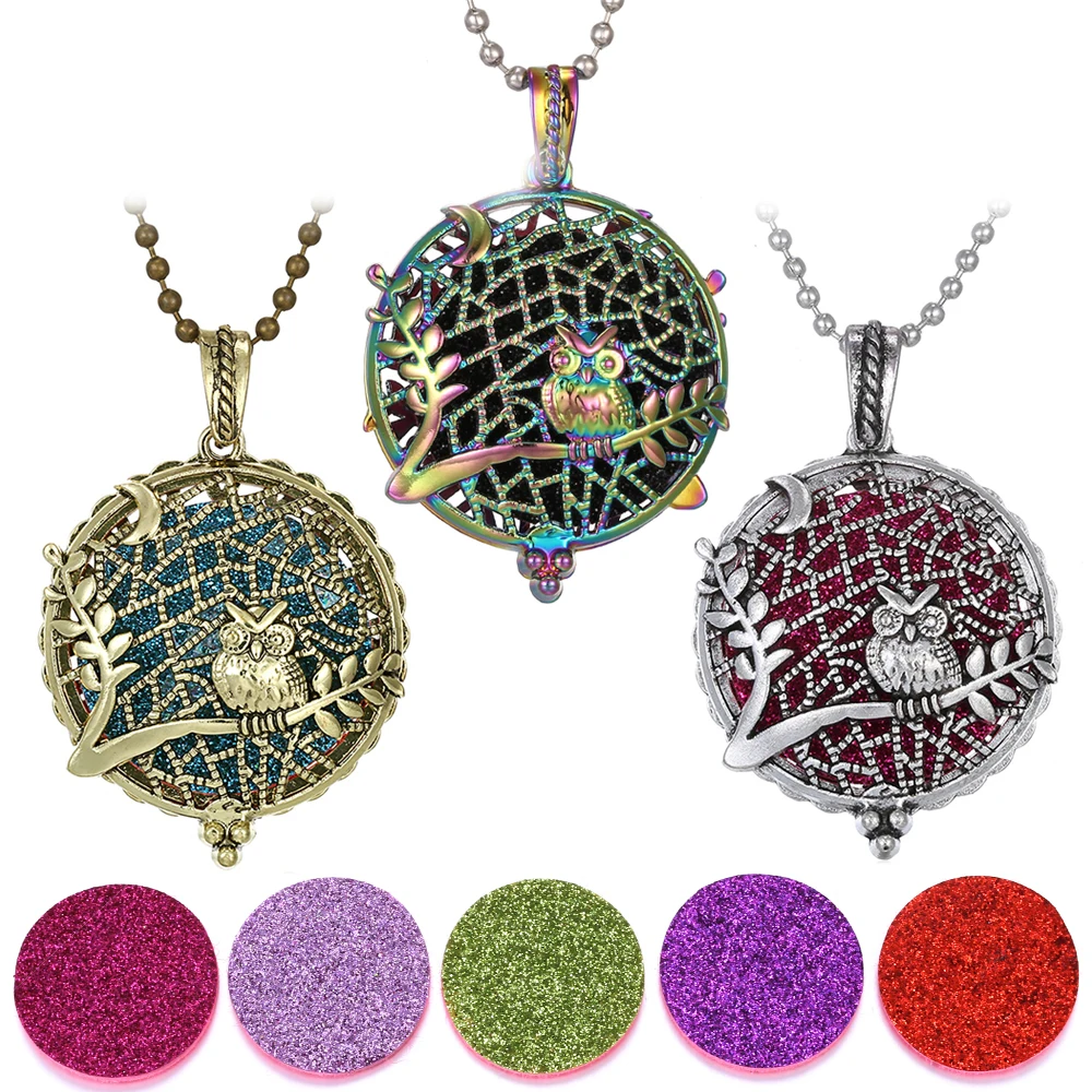 

New Aromatherapy Pendant Necklace Perfume Aroma Diffuser Colourful Tree of Life Owl Pendant Essential Oil Diffuser Necklace