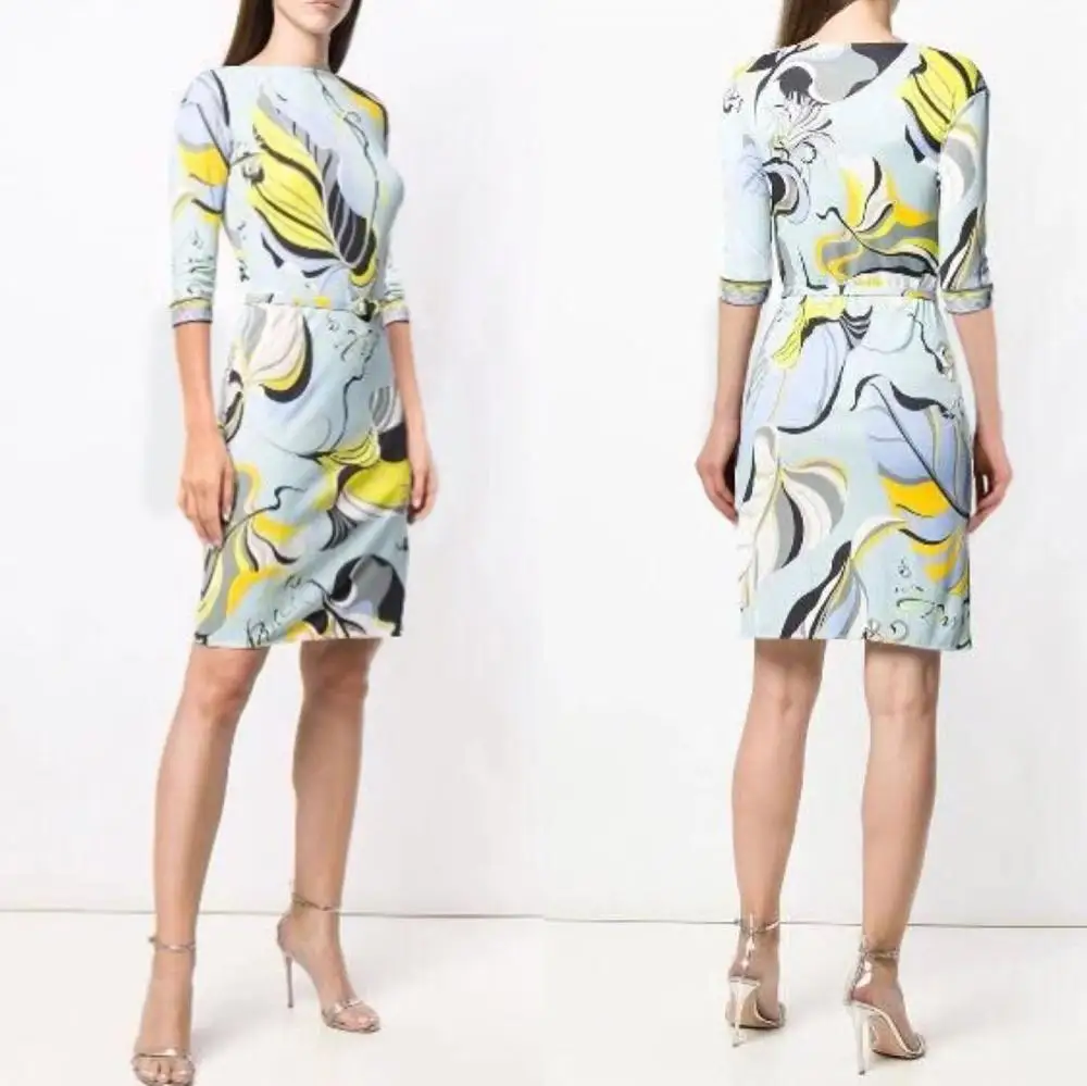 

2019 New Fashion Show half-sleeved fashion o-Neck silk slim dress