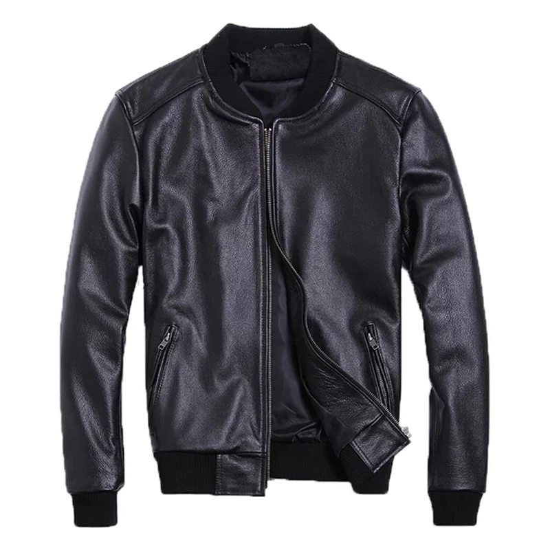 

2019 Spring Fashion Real Leather Jacket Men Classic Bomber Style Motorcy Genuine Leather Jacket Men Black Sheepskin Jacket New