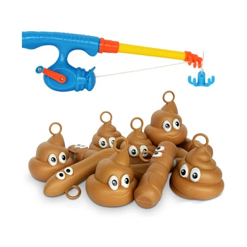 

1 Set Fishing Game Fishing Floaters Toys Shit Shape Fishing Toy Fun Kids Bathtub Bath Toy with Fishing Rod, Net