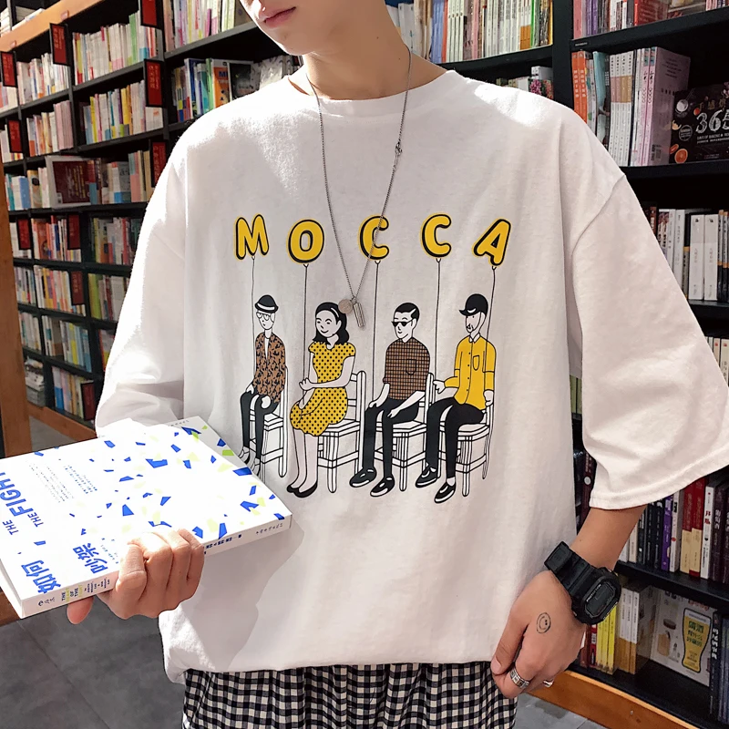 

Men's T-shirt 2019 Summer New Hong Kong Style Loose Pullover Fun Striped Round Neck Short Sleeve Youth Casual Men's Clothing