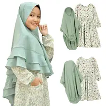 Комплект из 2 предметов мусульманских обувь для девочек принт абайя платье хиджаб исламская костюмы кафтан шарф джилбаб платье костюмы платье+ хиджаб Рамадан