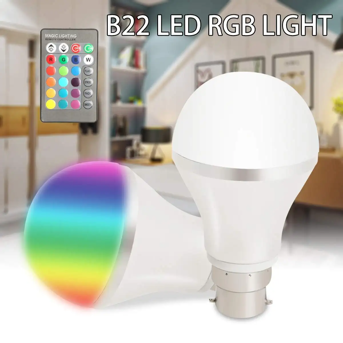 

Smart Dimmable RGB Multi Color Changing 4W B22 LED Light Bulb Bayonet with IR Remote Controller for Home Living Room Decor