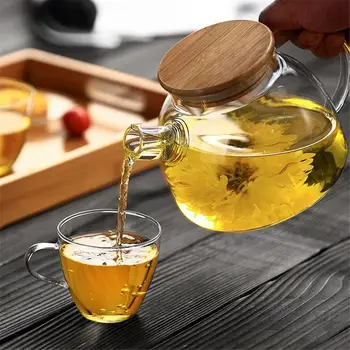 

Home Kitchen Supplies Heat-resistant Glass Teapot With Bamboo Cover Filter Liner Kettle Flower Teapot Drinkware
