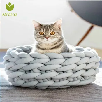 

Knitted Pet Bed Dog Cat Bed Puppy Pillow House Soft Warm Dog House Mat Mini Puppy dog Beds Comfortable Nest Kennel Pet Supplies