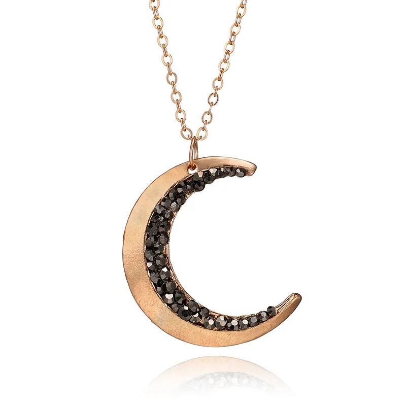 

Creative Rhinestone Moon Long Pendant Necklace collares Vintage Statement Choker Chain Shellhard Fashion Jewelry bisuteria