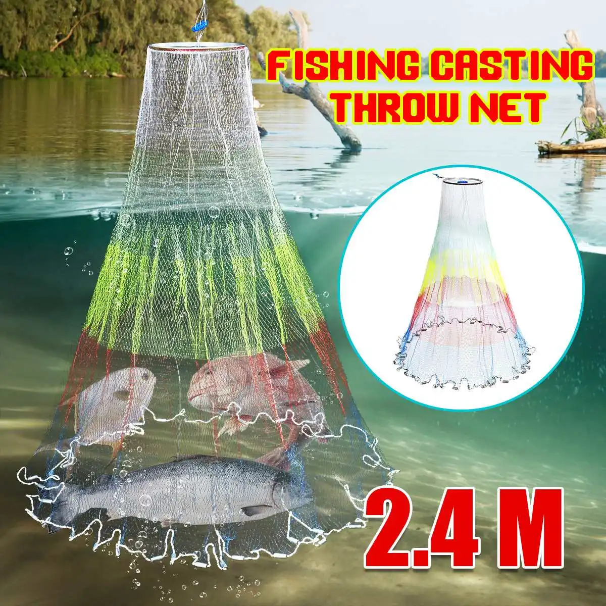 

2.4m/7.9ft Colorful Hand Throw Fishing Casting Net Cast Spin Bait Hollow Sinker Dense Mesh fishing net For fishing