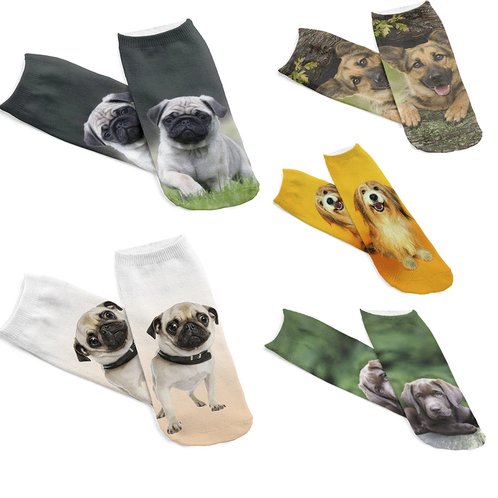1 пара забавных 3D носков женские носки фантазийные Полиэстеровые милые носки Харадзюку с принтом собак новое поступление