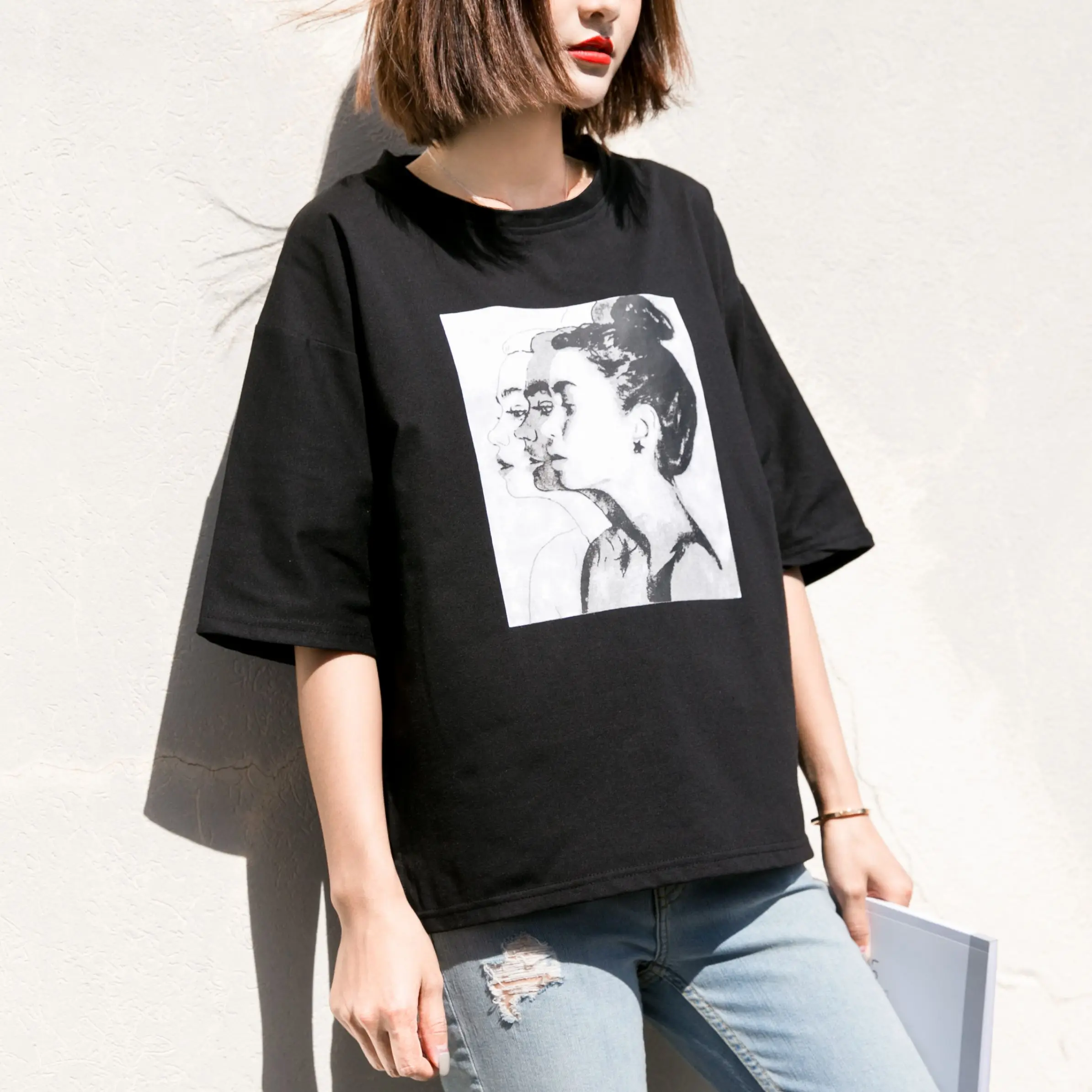 

New Fashion T shirt Woman Spring Summer Girls Print Short Sleeve O Neck Cotton Female Tops Slim Fit Soft Women Tshirt Plus Size