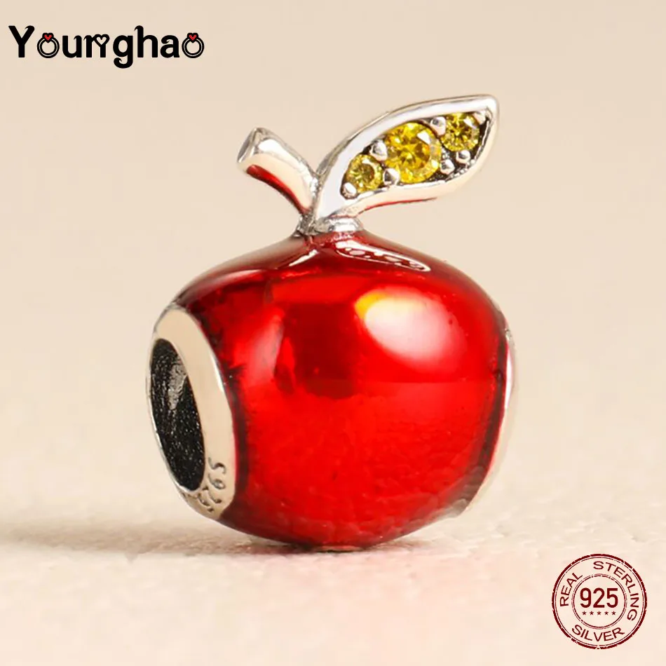 

Younghao Jewelry Fit Original Pandora Charms Bracelets 925 Silver Fruit Red Enamel Lampwork Apple Beads Making Women Berloque