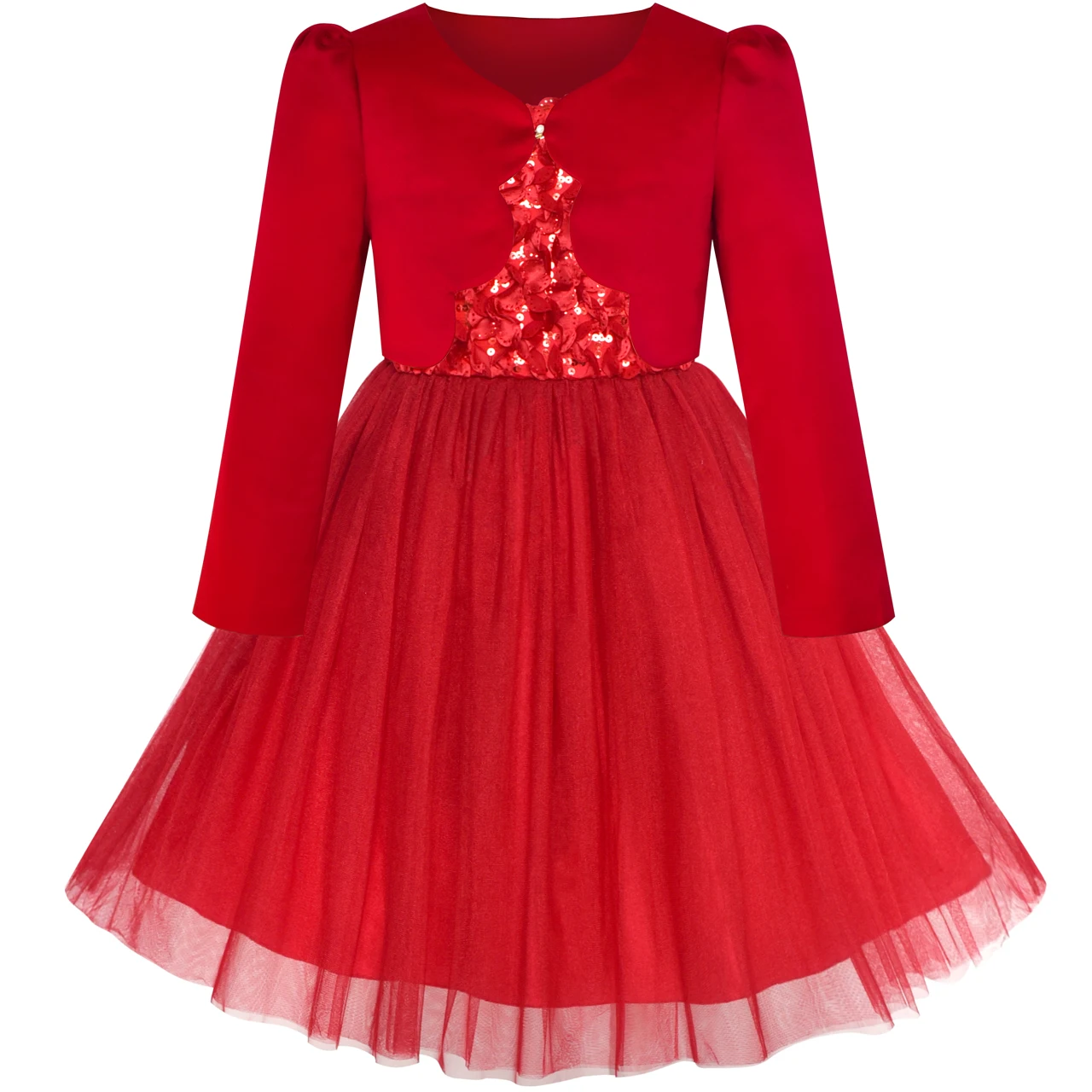 Sunny Fashion платья для девочек новогодние костюмы Цветок красный Длинный рукав