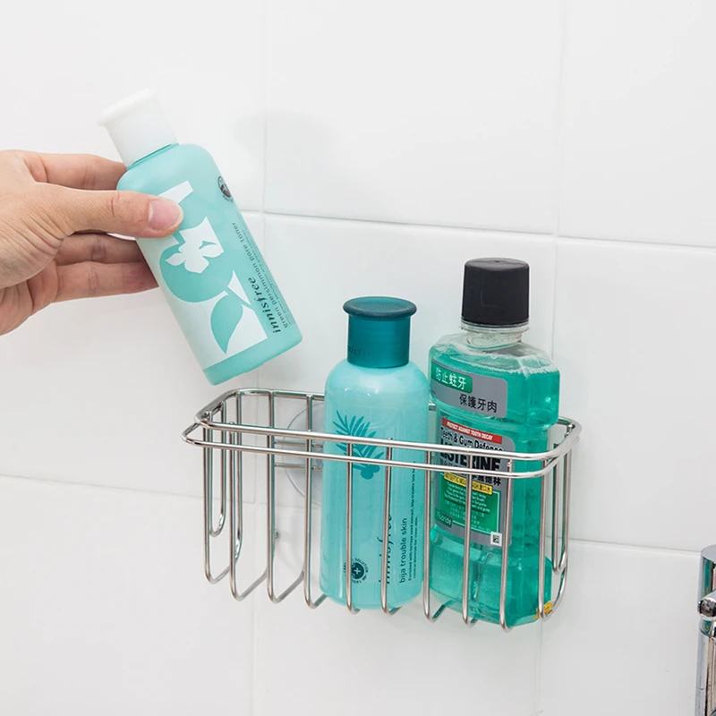 ORZ Kitchen Storage Basket Stainless Steel Bathroom Kitchen Organizer Basket with Suction Cup Sponge Towel Holder Drainer Rack