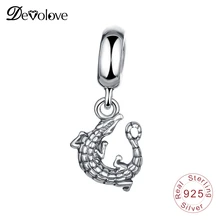 Devolove крокодиловый Шарм Бусины Fit Pandora браслет кулон 925 стерлингового серебра тонкой животных ювелирных изделий 0371 дропшиппинг