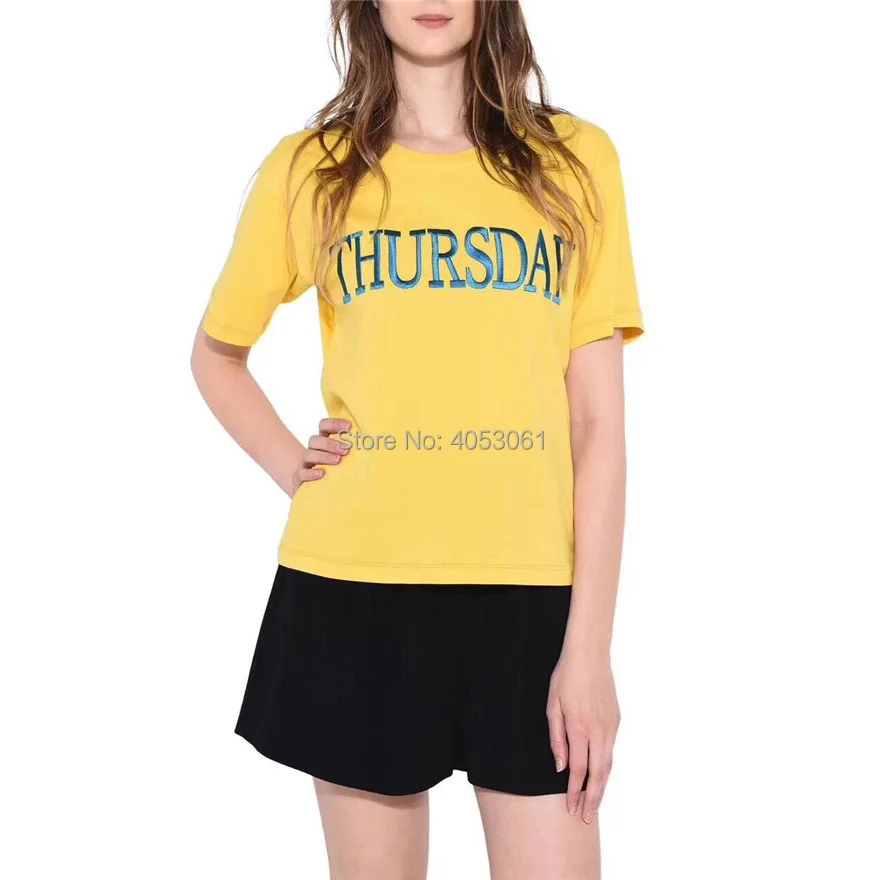 

Cotton Week Letter Embroidery T Shirt - 2019 Monday/Tuesday/Wednesday/Thursday/Friday/Saturday/Sunday Letter Broderie Tees Top