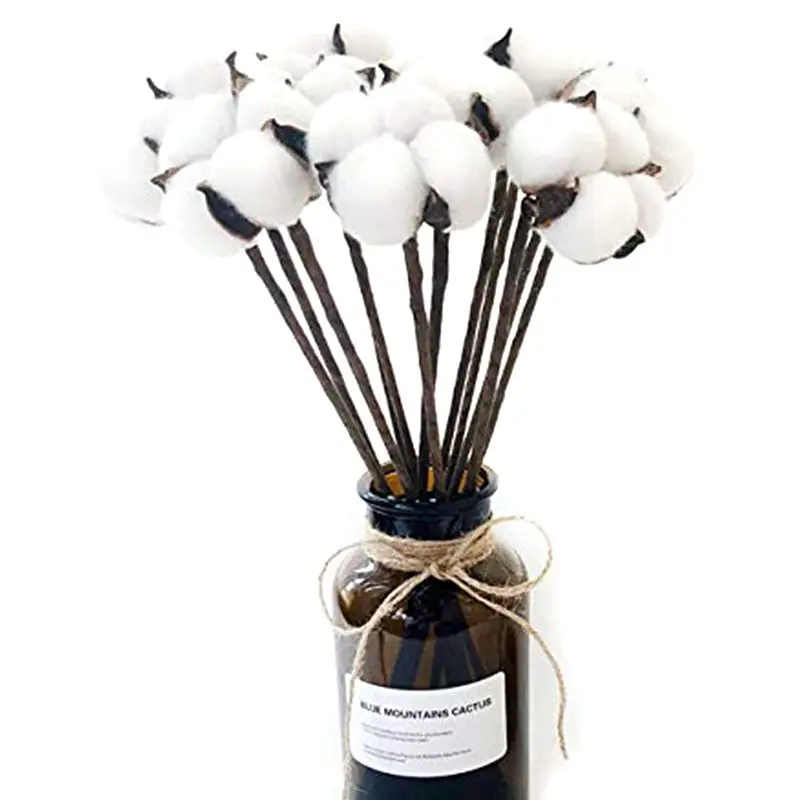 

10 Pack Artificial Cotton Boll Wire Iron Stem DIY Flower Arrangement Props Home Wedding Hotel Party Decor Approx 13 inch High
