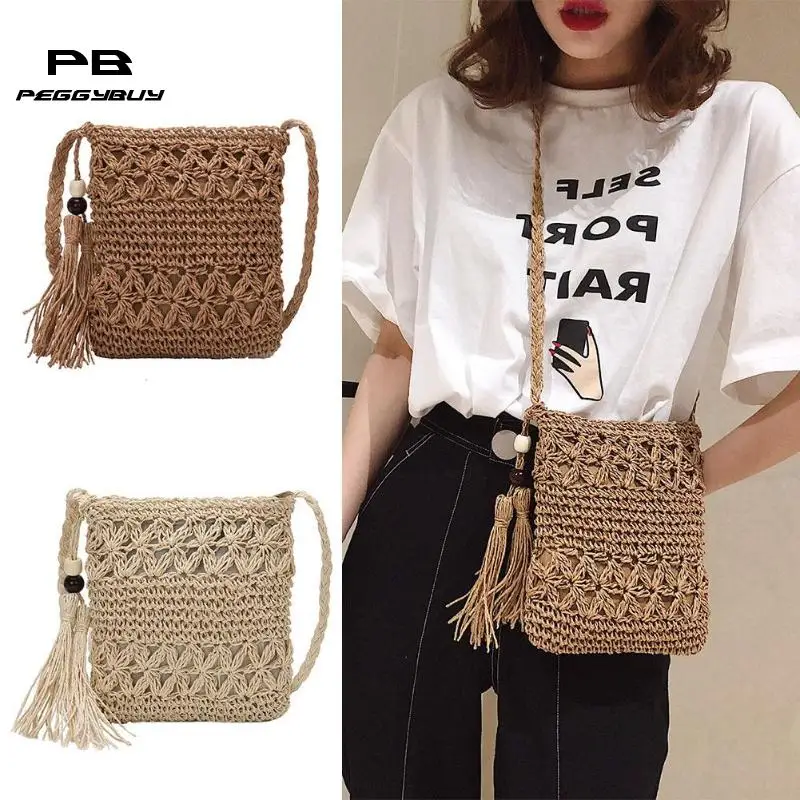

Women Messenger bags Ins Hot Sale Hollow Out Woven Single shoulder Crossbody Tassel Beach Casual Straw Bag for Women girl bags