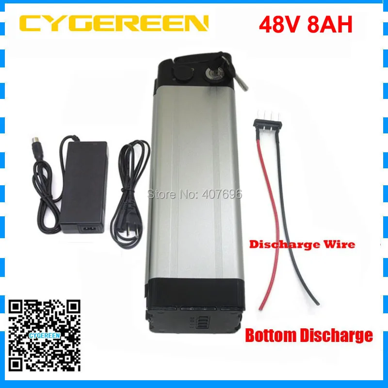 

500W 48V electric bike battery 48V 8AH lithium battery 48V silver fish battery Bottom discharge 15A BMS 2A Charger